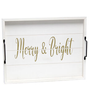 All The Rages Decorative Merry and Bright Wood Serving Tray 15.50" x 12"