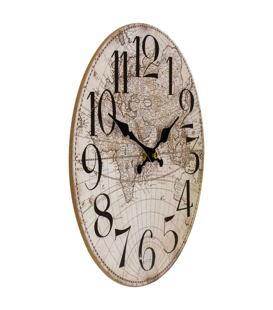 Northlight 12" Ivory Battery Operated Round Clock with Globe Design