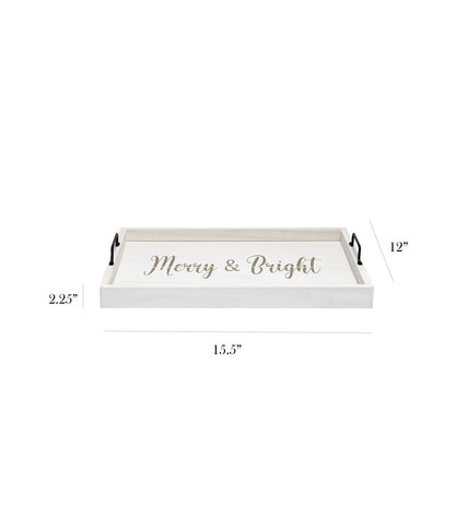 All The Rages Decorative Merry and Bright Wood Serving Tray 15.50" x 12"