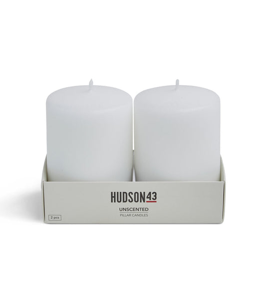 3" x 4" Unscented White Pillar Candles 2pk by Hudson 43