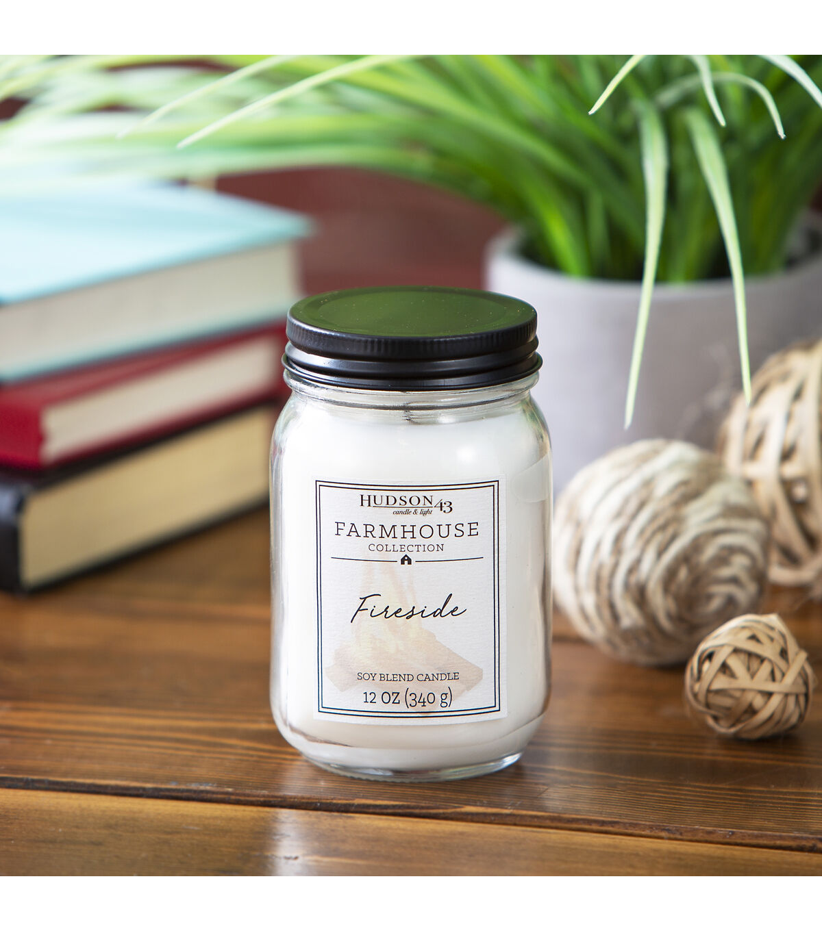12oz Fireside Scented Mason Jar Candle by Hudson 43
