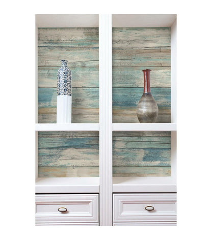 RoomMates Distressed Wood Blue Peelable Wallpaper