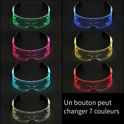Lunettes LED lumineuses - 7 couleurs style cyberpunk et science-fiction pour soirées, festivals de musique et sorties nocturnes - Monture en plastique résistant