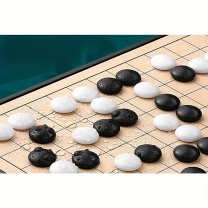 1 ensemble de jeu avancé de Go chinois avec plateau pliable - pièces d'échecs classiques noires et blanches, jeu de collection artisanal, idéal pour Noël, Thanksgiving et la Saint-Valentin
