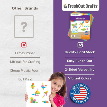 ARTshapes 840 pc Creative Paper Shapes Pack with 70+ Idea Guide - US Made Card Stock - Punch Out Funky DIY Craft Supplies for Whimsical Art Designs, Paper Crafts, and Pattern Play 5 Festive Colors
