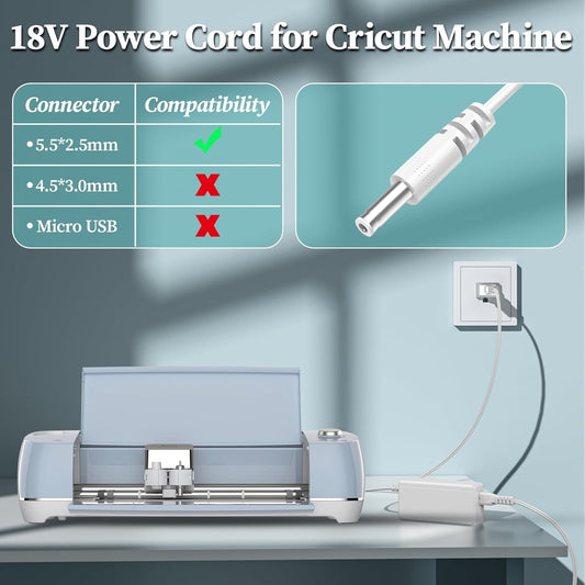 18V Power Cord for Cricut Cutting Machine Explore Air 2 Expression Expression 2 Maker Explore Explore Air Explore One Create Cake Mini Original Cricut for Maker KSAH1800250T1M2 Power Supply Charger