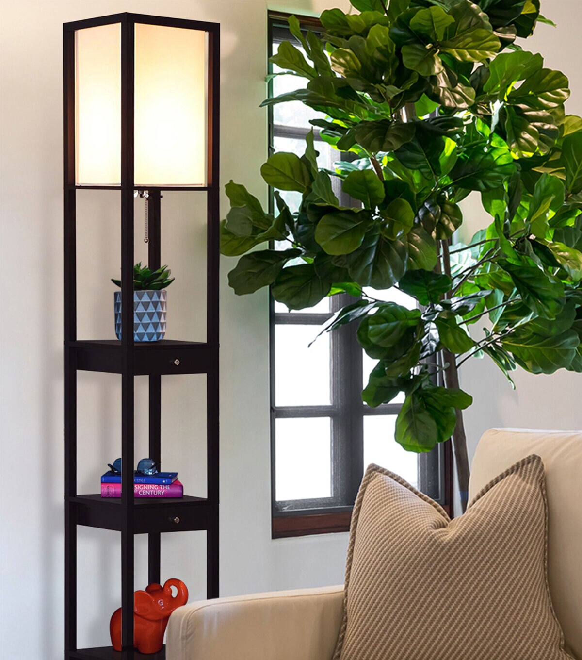 Brightech Maxwell LED Floor Lamp with Drawers - Black