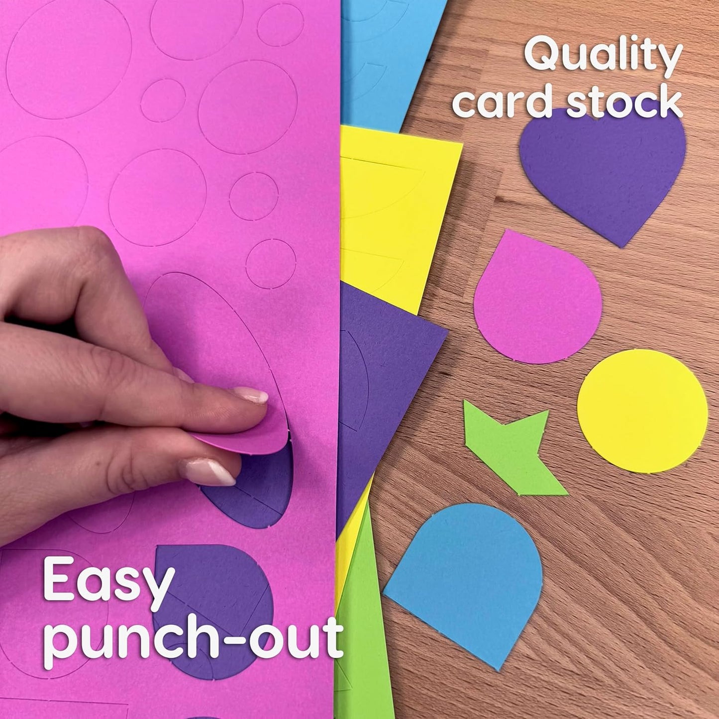 ARTshapes 840 pc Creative Paper Shapes Pack with 70+ Idea Guide - US Made Card Stock - Punch Out Funky DIY Craft Supplies for Whimsical Art Designs, Paper Crafts, and Pattern Play 5 Festive Colors