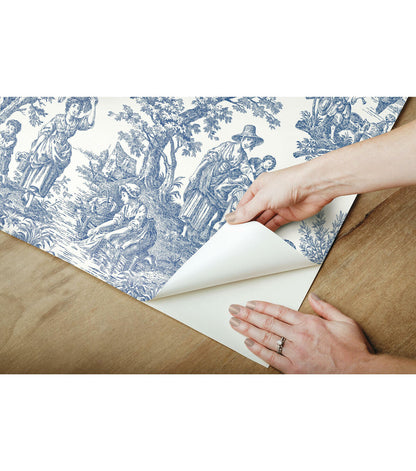 RoomMates 20.5" X 16.5' Blue Country Life Toile Peel & Stick Wallpaper