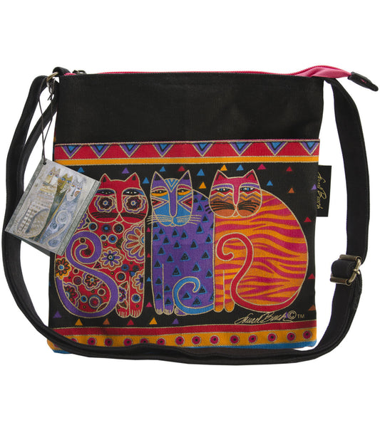 Laurel Burch Crossbody Purse Zipper Top 10"X10" Feline Friends