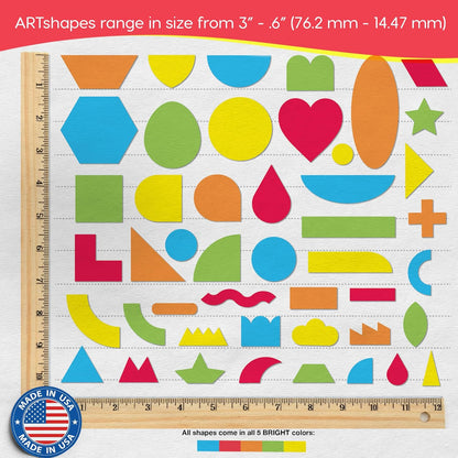 ARTshapes 840 pc Creative Paper Shapes Pack with 70+ Idea Guide - US Made Card Stock - Punch Out Funky DIY Craft Supplies for Whimsical Art Designs, Paper Crafts, and Pattern Play 5 Festive Colors