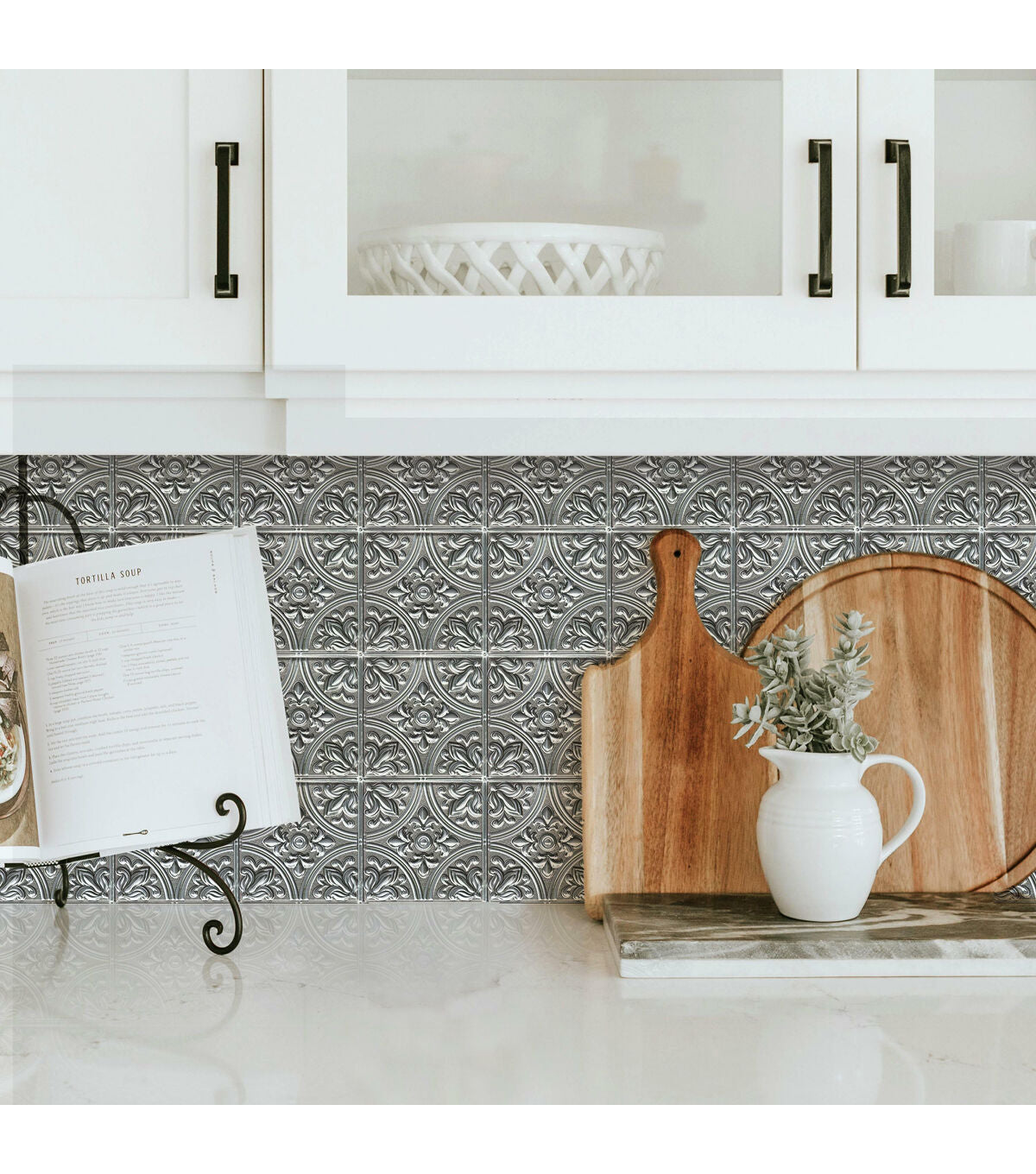 Silver Tin Peel & Stick Tile Backsplash