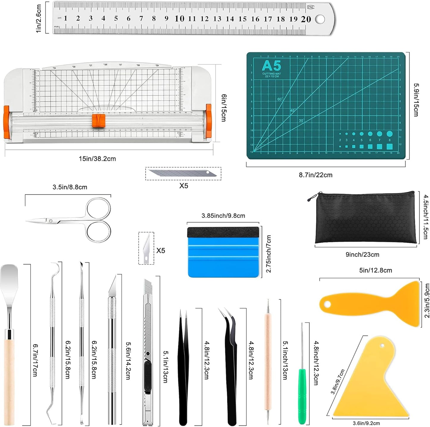 27PCS Craft Weeding Tools for Vinyl Kit,Utility Knife Set with 12Inch Paper Cutter Trimmer for Scrapbooking,Silhouettes,Cameos,DIY Art Crafting,Cutting,Splicing,Cardstock