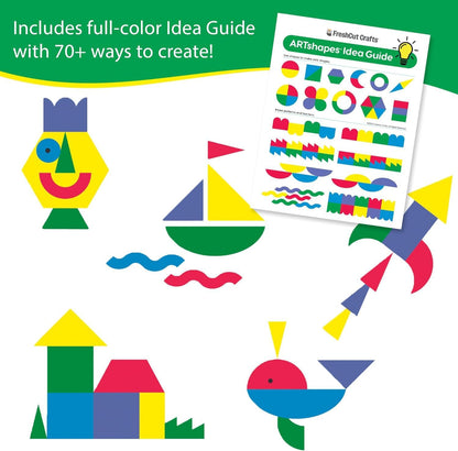 ARTshapes 840 pc Creative Paper Shapes Pack with 70+ Idea Guide - US Made Card Stock - Punch Out Funky DIY Craft Supplies for Whimsical Art Designs, Paper Crafts, and Pattern Play 5 Festive Colors