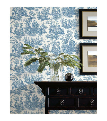 RoomMates 20.5" X 16.5' Blue Country Life Toile Peel & Stick Wallpaper