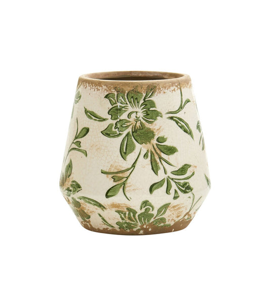 Nearly Natural 5.5" Tuscan Ceramic Green Scroll Planter