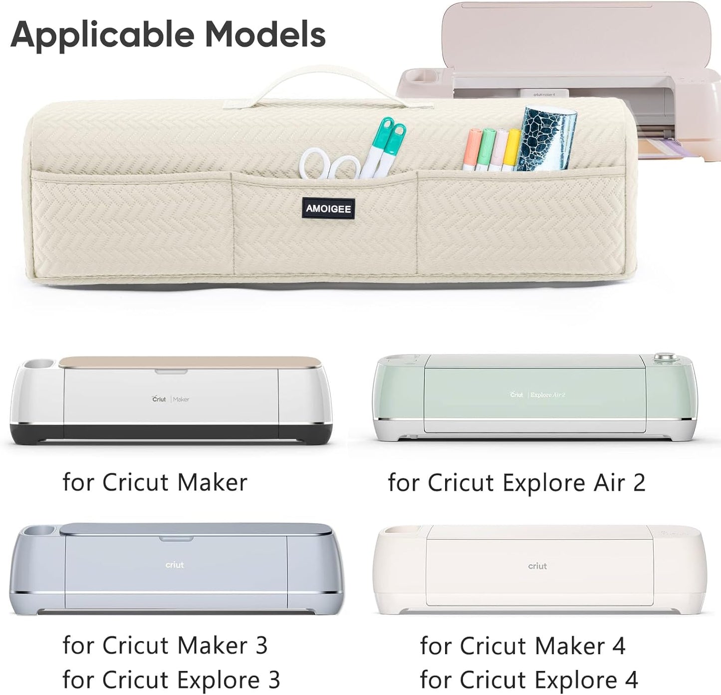 AMOIGEE Stretchy & Washable Dust Cover for Cricut Maker 4, Cricut Explore 4, Cricut Explore Air 2, Cricut Maker 3 – Die-Cut Machine Cover with Pockets for Cricut Accessories, Supplies & Tools