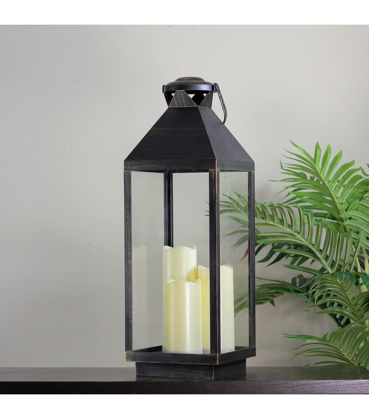 Northlight 24" Large Gold Black Candle Lantern Flameless LED Candles