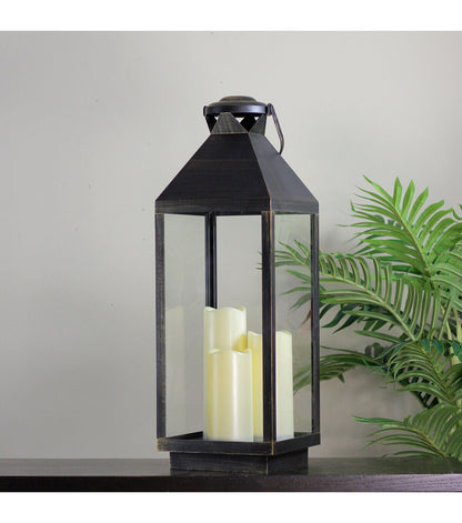 Northlight 24" Large Gold Black Candle Lantern Flameless LED Candles