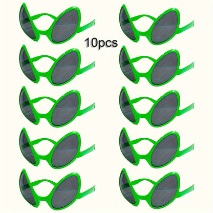 10pcs Alien Eyewear - Lunettes vertes en polycarbonate avec verres noirs, accessoires amusants pour costumes pour anniversaires et fêtes, accessoires décoratifs unisexe, accessoire de fête | Design futuriste | Lunettes durables