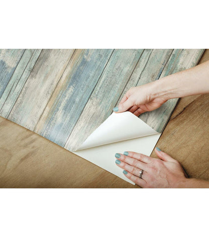RoomMates Distressed Wood Blue Peelable Wallpaper
