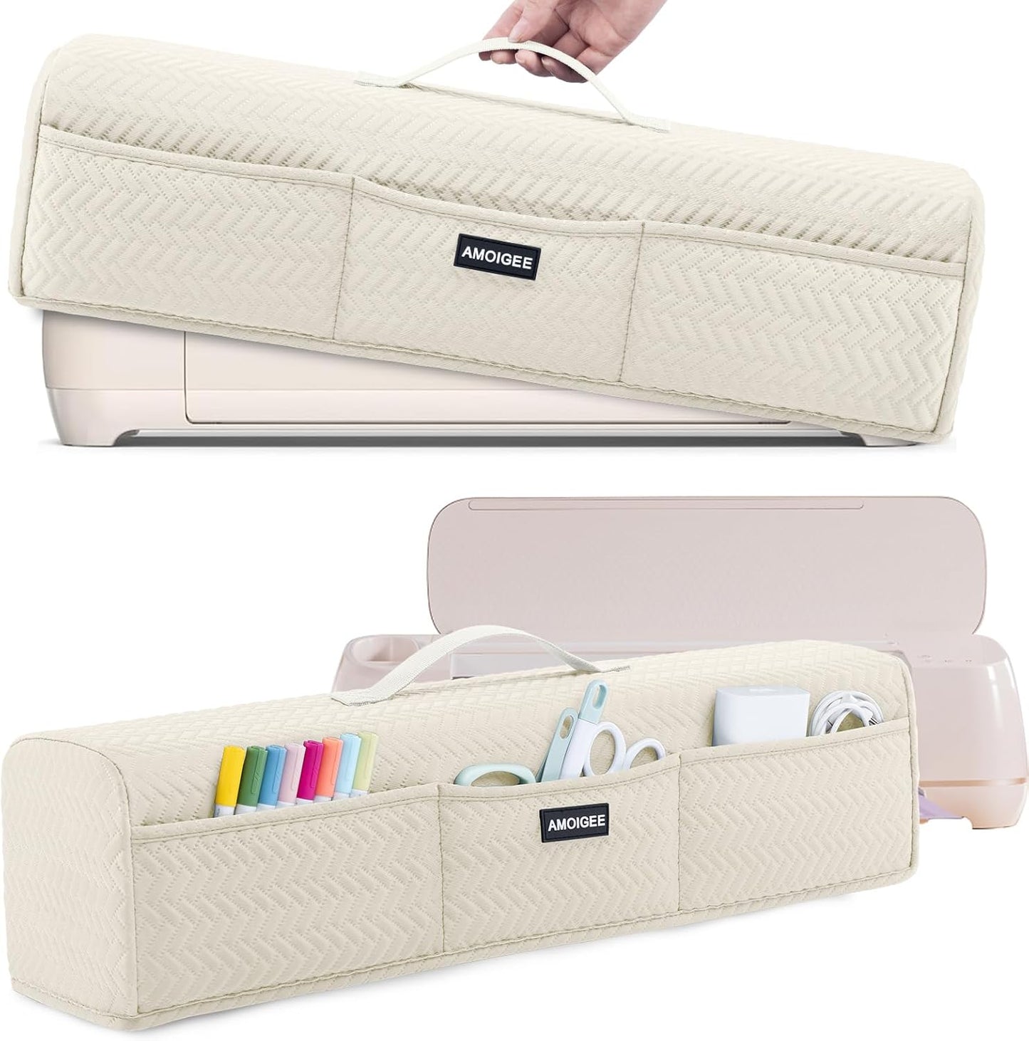 AMOIGEE Stretchy & Washable Dust Cover for Cricut Maker 4, Cricut Explore 4, Cricut Explore Air 2, Cricut Maker 3 – Die-Cut Machine Cover with Pockets for Cricut Accessories, Supplies & Tools
