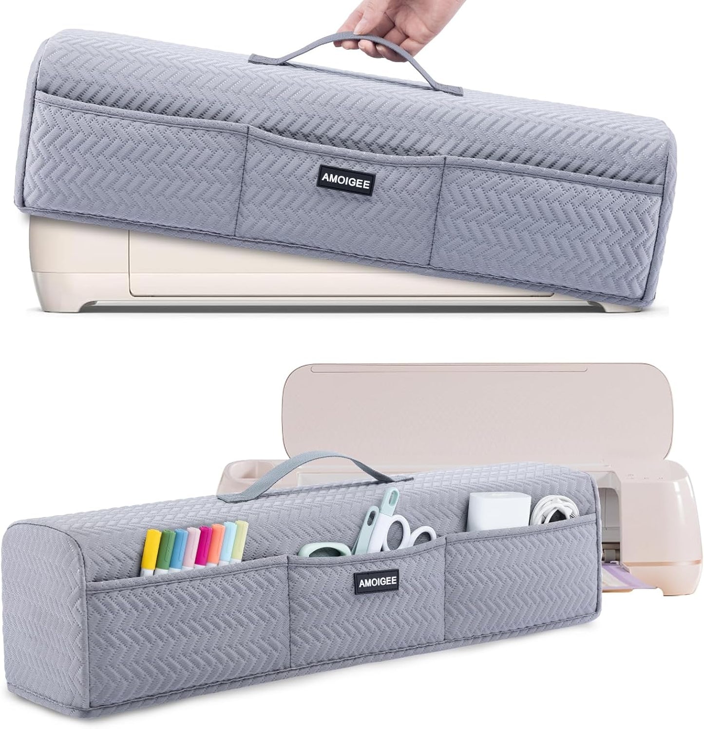 AMOIGEE Stretchy & Washable Dust Cover for Cricut Maker 4, Cricut Explore 4, Cricut Explore Air 2, Cricut Maker 3 – Die-Cut Machine Cover with Pockets for Cricut Accessories, Supplies & Tools