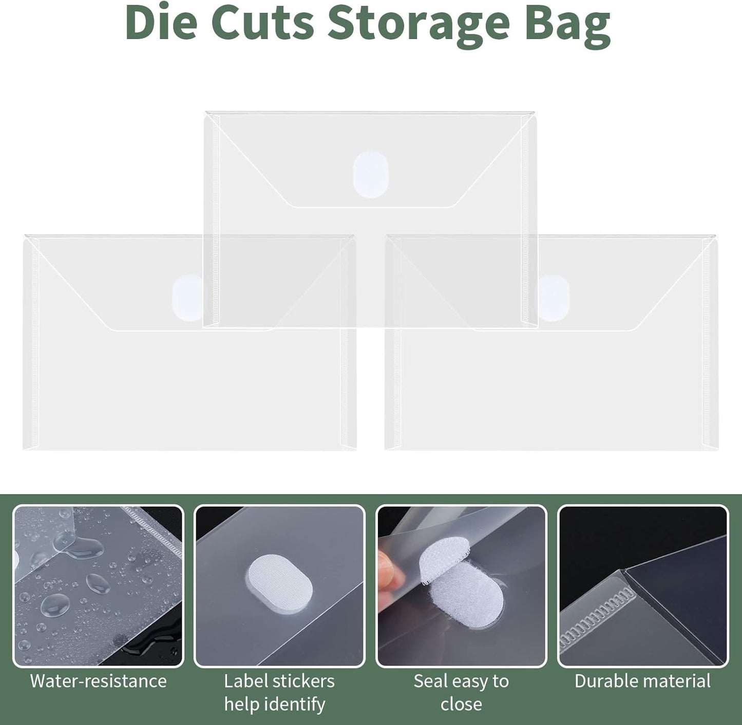 24 Pack Large Clear Die & Stamp Storage Bag Transparent Plastic Folders for Cutting Dies Stencil Embossing Crafts for DIY Scrapbooking Paper Card Craft Organizer Holder