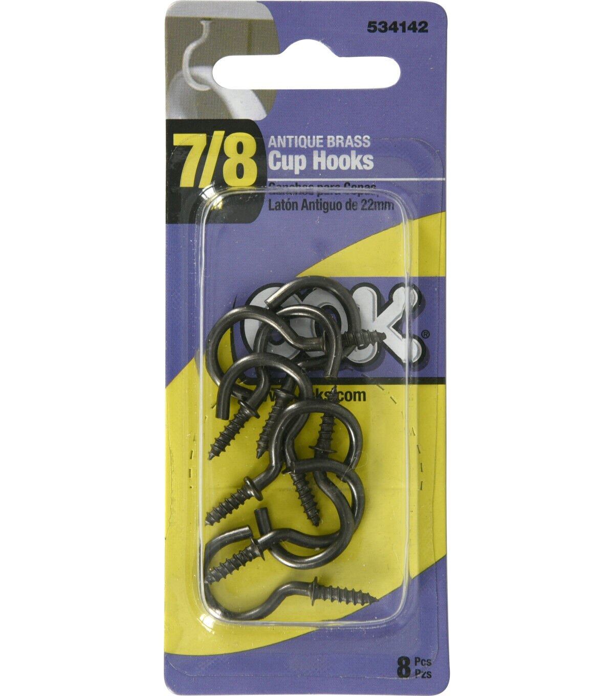 Ook 7/8" Antique Brass Cup Hooks 8pk
