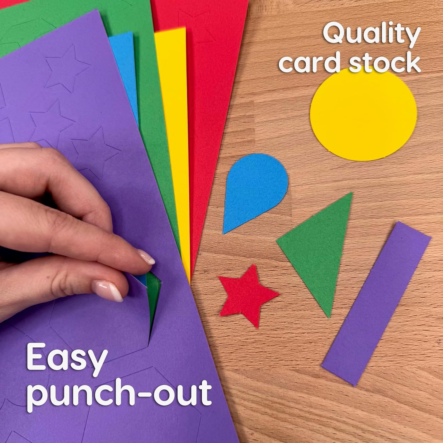 ARTshapes 840 pc Creative Paper Shapes Pack with 70+ Idea Guide - US Made Card Stock - Punch Out Funky DIY Craft Supplies for Whimsical Art Designs, Paper Crafts, and Pattern Play 5 Festive Colors
