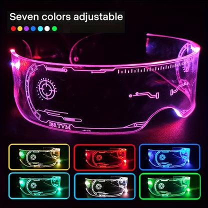 Lunettes LED lumineuses - 7 couleurs style cyberpunk et science-fiction pour soirées, festivals de musique et sorties nocturnes - Monture en plastique résistant