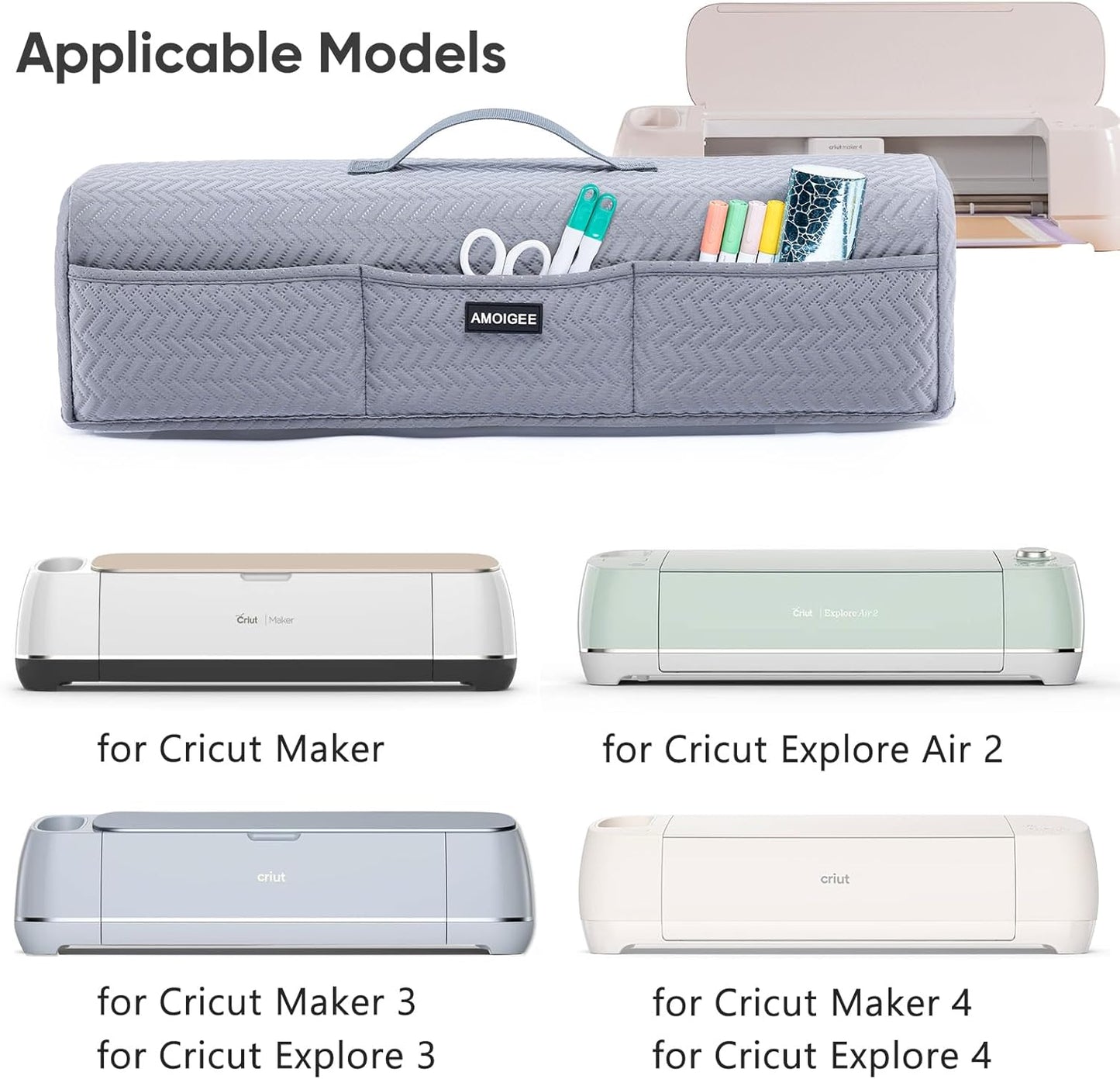 AMOIGEE Stretchy & Washable Dust Cover for Cricut Maker 4, Cricut Explore 4, Cricut Explore Air 2, Cricut Maker 3 – Die-Cut Machine Cover with Pockets for Cricut Accessories, Supplies & Tools