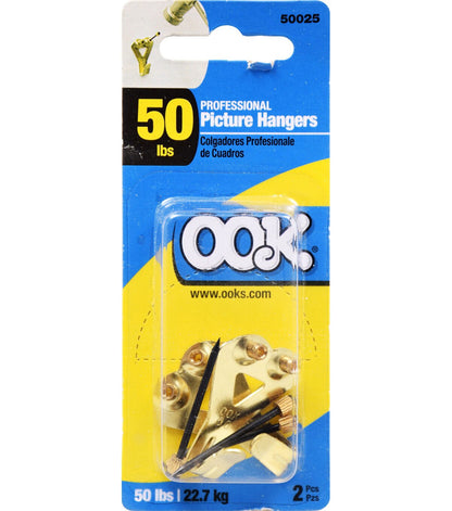 Ook 50lbs Brass Finished Professional Single Picture Hangers 2ct