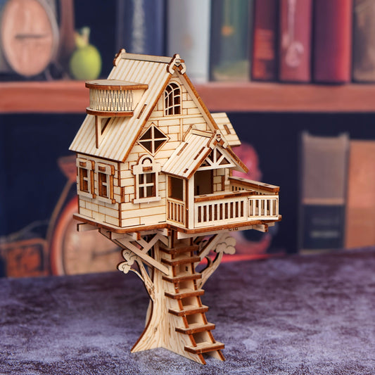 Kit de construction de cabane dans les arbres en bois 3D, modèle de construction de maison créative, blocs d'assemblage en bois, jaune, cadeau de Noël Halloween, catégorie Jouets et jeux