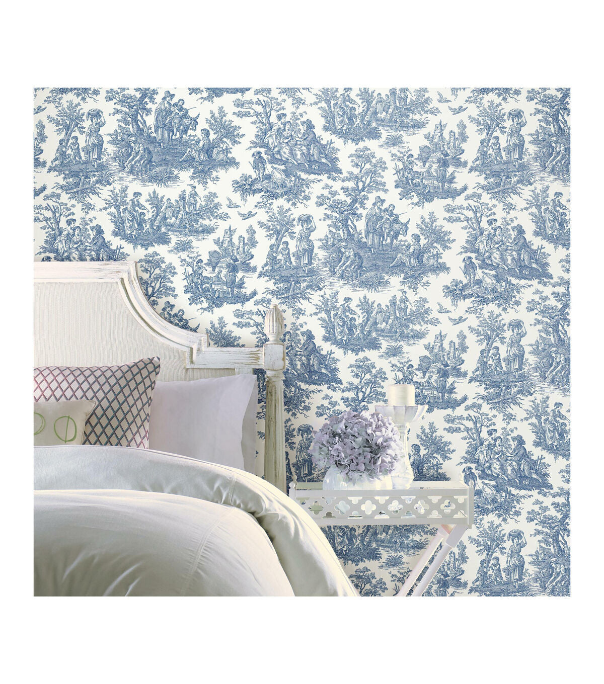 RoomMates 20.5" X 16.5' Blue Country Life Toile Peel & Stick Wallpaper