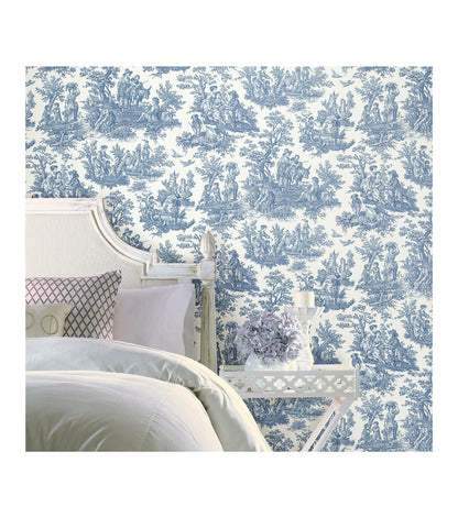 RoomMates 20.5" X 16.5' Blue Country Life Toile Peel & Stick Wallpaper