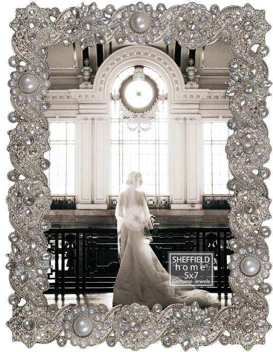 Sheffield Home 5" x 7" Heavy Ornate Pearl & Jewel Tabletop Picture Frame