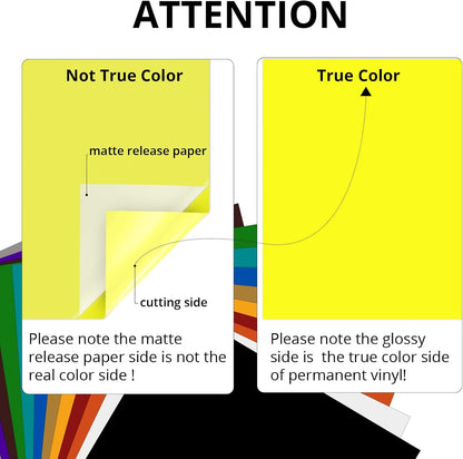 HTVRONT 70 Pack Vinyl for Cricut Machine, 57 Sheets 12" X 12" Permanent Adhesive Vinyl Sheets & 2 Cutting Mat & 10 Transfer Paper for Vinyl