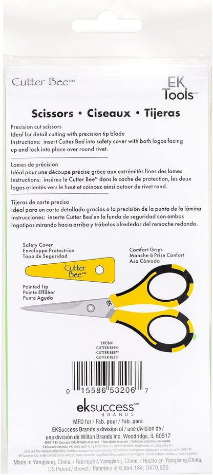 EK Tools Cutter Bee Precision Craft Scissors, Small, Yellow and Black, Package Includes 1 Ergonomic Scissor and 1 Protective Safety Cover, For Cutting, Paper, Herbs, and More