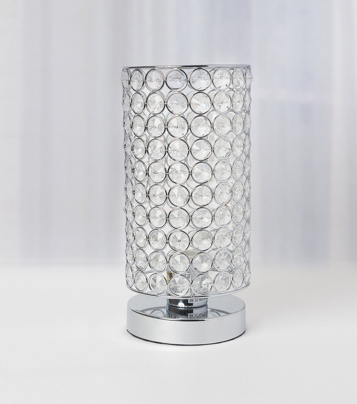 All The Rages Crystal Nightstand Cylindrical Uplight Table Lamp, Chrome