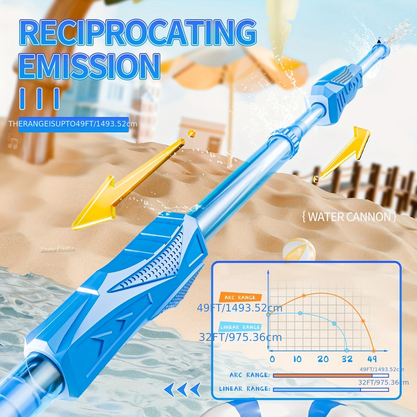 Grand canon d'eau mécanique à extraction pour les combats d'eau au parc, la plage, la piscine et les loisirs estivaux. Nouvelle jouet pour les enfants.