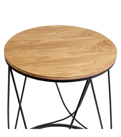 Honey Can Do Round Side Table with Natural Top