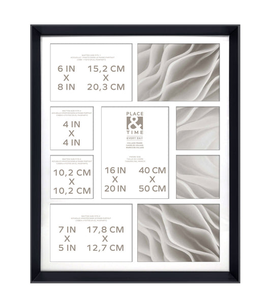 20" x 17" Matted 9 Photo Black Collage Frame by Place & Time