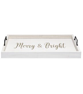All The Rages Decorative Merry and Bright Wood Serving Tray 15.50" x 12"