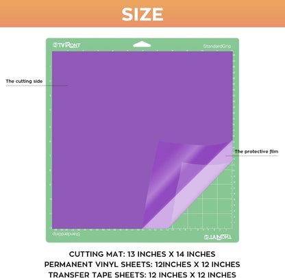 HTVRONT 70 Pack Vinyl for Cricut Machine, 57 Sheets 12" X 12" Permanent Adhesive Vinyl Sheets & 2 Cutting Mat & 10 Transfer Paper for Vinyl