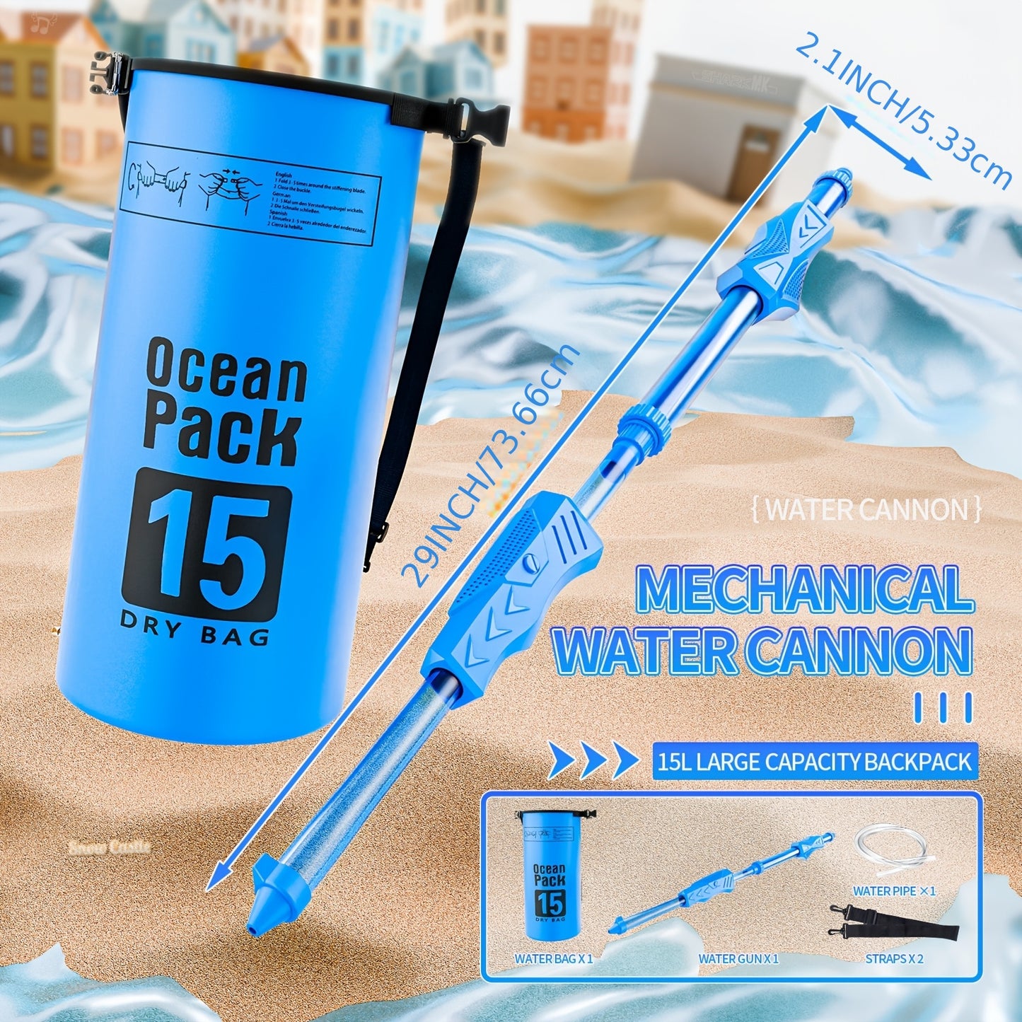 Grand canon d'eau mécanique à extraction pour les combats d'eau au parc, la plage, la piscine et les loisirs estivaux. Nouvelle jouet pour les enfants.