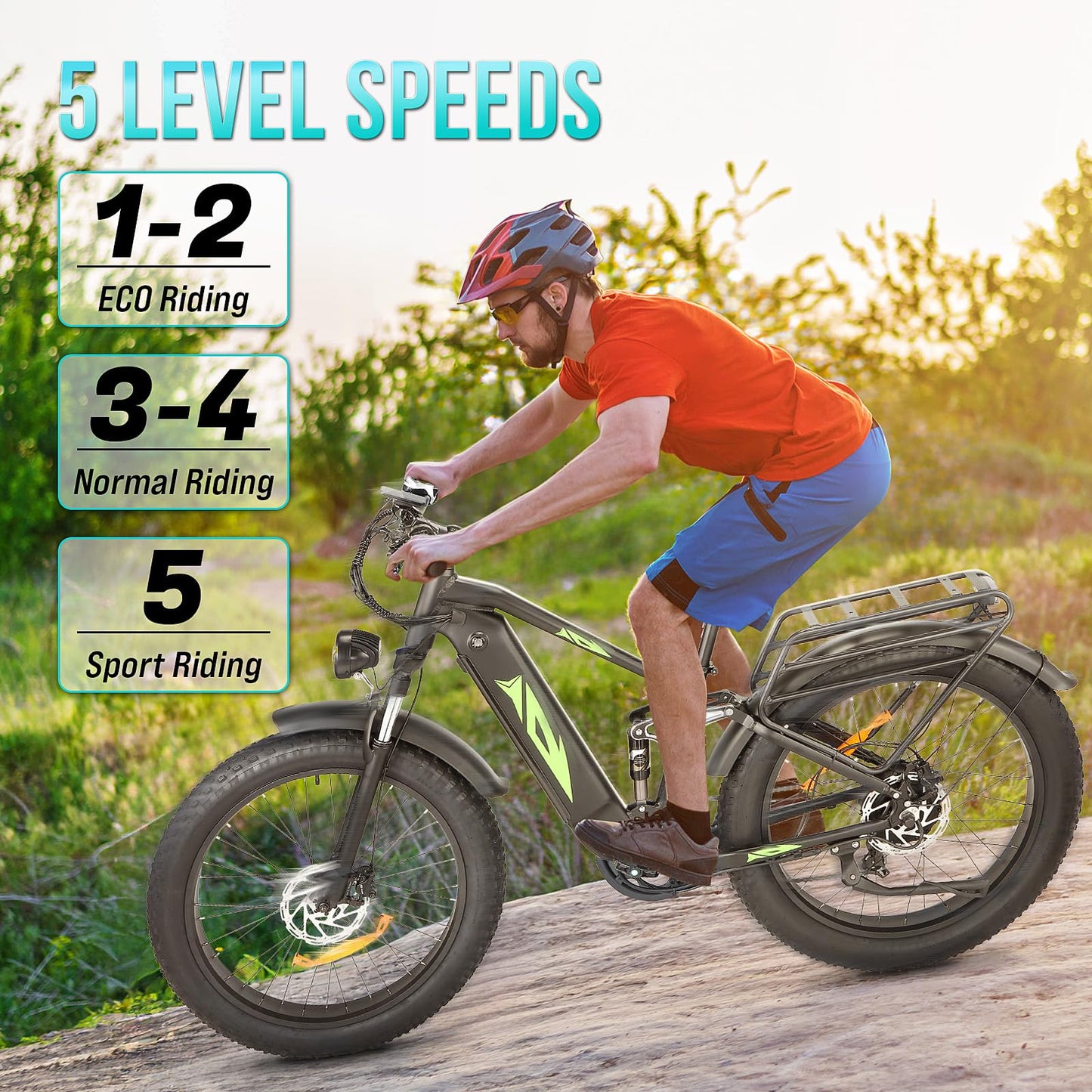 Garvee Electric Bike - 26" Fat Tire, Mountain E Bike for Off Road，Electric Bike with Throttle & Pedal Assist