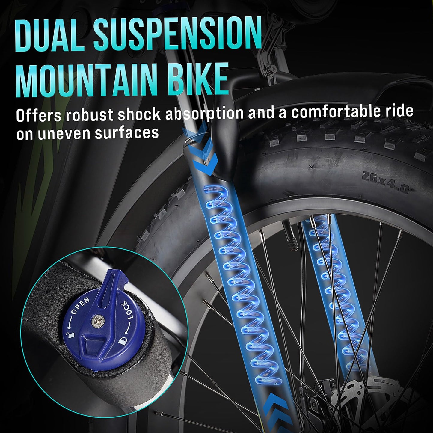 Garvee Electric Bike - 26" Fat Tire, Mountain E Bike for Off Road，Electric Bike with Throttle & Pedal Assist