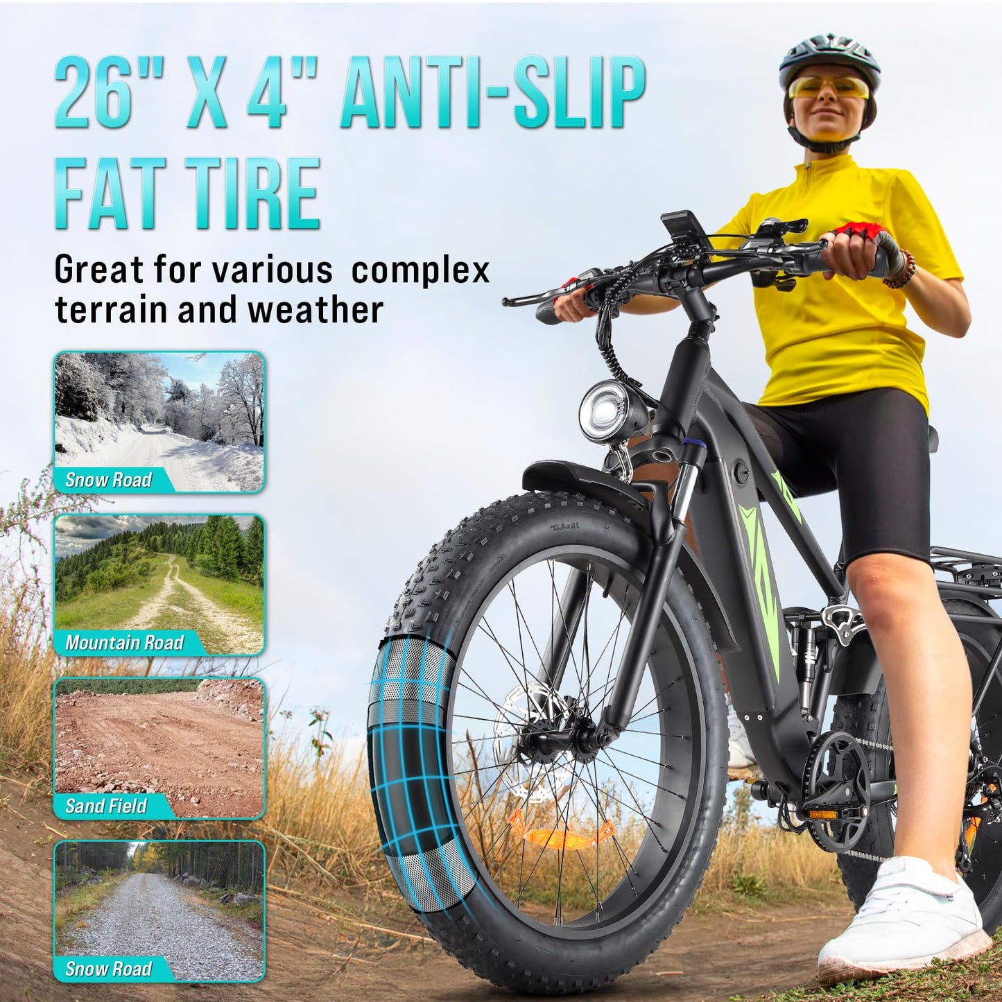 Garvee Electric Bike - 26" Fat Tire, Mountain E Bike for Off Road，Electric Bike with Throttle & Pedal Assist