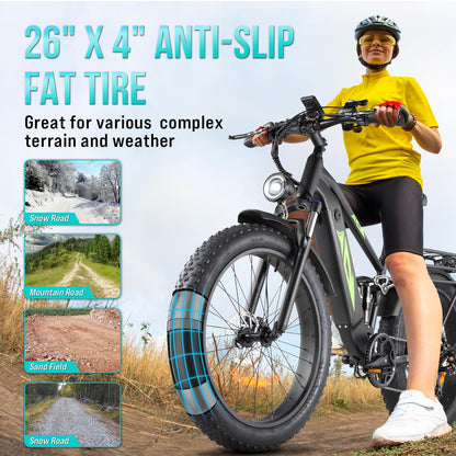 Garvee Electric Bike - 26" Fat Tire, Mountain E Bike for Off Road，Electric Bike with Throttle & Pedal Assist